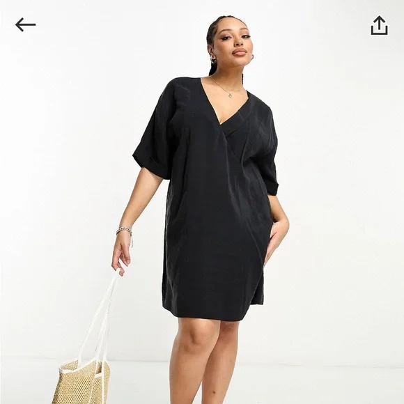 NWT ASOS CURVE Oversized Boxy Black Mini Dress 20 - Picture 1 of 4
